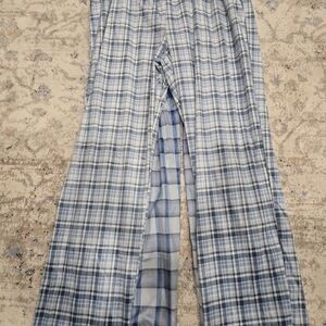 Geoffrey Beene Blue and White Plaid Minky Fleece Lounge Pants